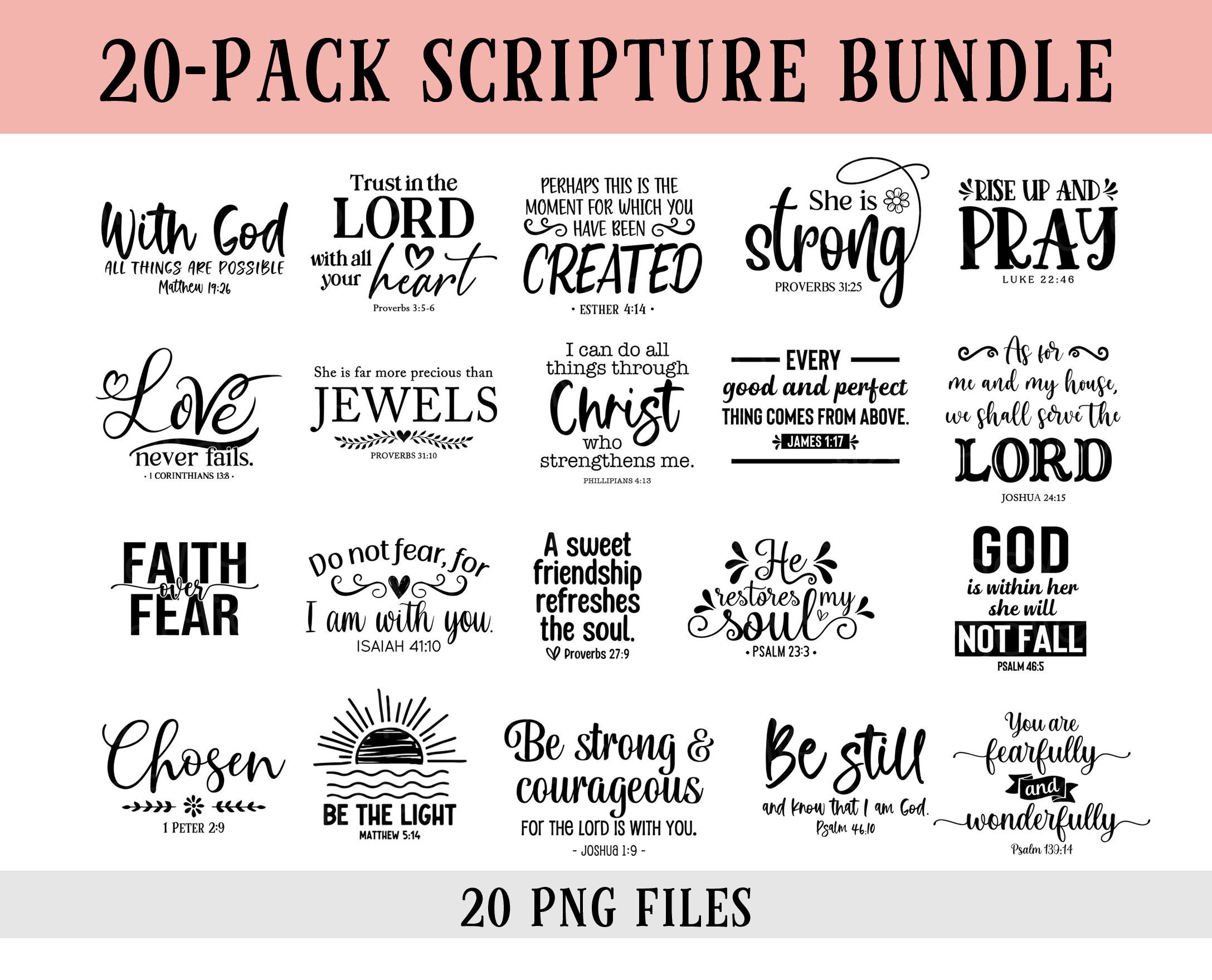 Bible Scriptures, 20 PNG Files, Transparent Files, Red, Bible Verses, Crafting, Sublimation, INSTANT DOWNLOAD