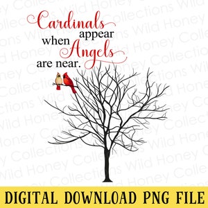 Kardinäle erscheinen, wenn Engel in der Nähe sind, männliche und weibliche rote Vögel, Kardinäle im Baum, PNG-Datei, transparente Datei, INSTANT DOWNLOAD