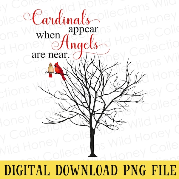 Cardinals Appear When Angels Are Near, Male & Female Red Birds, Cardinals in Tree, PNG File, Transparent File, INSTANT DOWNLOAD