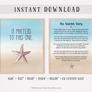 The Starfish Story, It Matters To This One, Printable Decor, Set of 2, Beach Wall Art, Coastal Decor, INSTANT DIGITAL DOWNLOAD