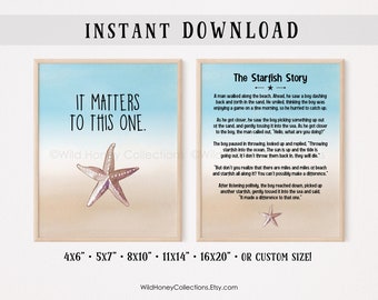 The Starfish Story, It Matters To This One, Printable Decor, Set of 2, Beach Wall Art, Coastal Decor, INSTANT DIGITAL DOWNLOAD