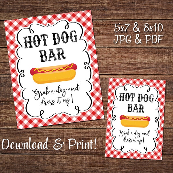 Hot Dog Bar, Printable I Do BBQ Sign, Red White Gingham, Instant DIGITAL DOWNLOAD