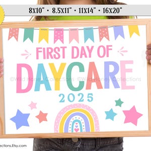 First Day Of DayCare, 2025, Printable Sign, Boho Rainbow, Photo Prop, Girl, INSTANT DIGITAL DOWNLOAD