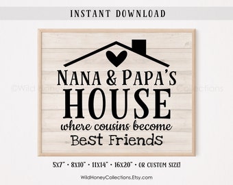 Nana & Papa's House, Where Cousins Become Best Friends, Printable Sign, Gift for Grandparent, Rustic Farmhouse Decor, DIGITAL DOWNLOAD