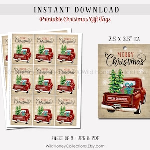 Merry Christmas Vintage Red Truck Printable Gift Tags, Favor Tags, Rustic Christmas Tags, Printable Tags, INSTANT DIGITAL DOWNLOAD