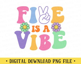 Five is a Vibe PNG File | 5th Birthday | Retro Birthday | DIGITAL DOWNLOAD