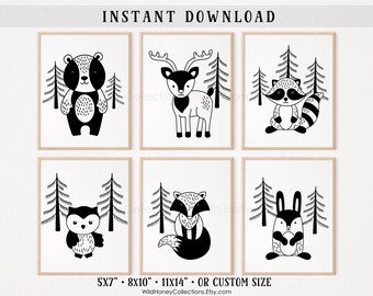Woodland Nursery Wall Decor | Forest Animal Prints | Scandinavian Kids Room | DIGITAL DOWNLOAD