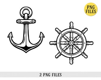 Anchor, Helm, Ship's Wheel, 2 PNG Files, Captain's Wheel, Nautical Clipart, Sublimation, Transparent File, INSTANT DOWNLOAD