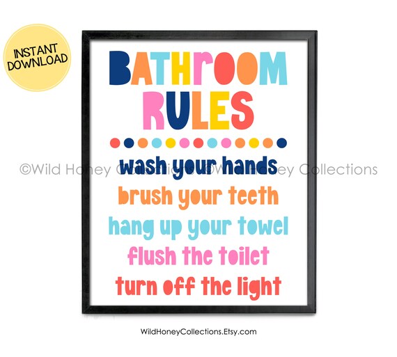 Bathroom Rules Colorful Kids Bathroom Printable Sign Etsy