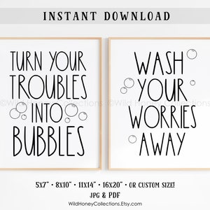 Láminas de decoración de baño de estilo rústico / Citas de burbujas / DESCARGA DIGITAL