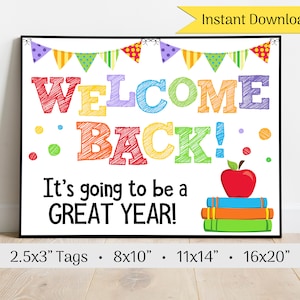 Welcome Back To School Sign & Tags, Printable Sign, INSTANT DIGITAL DOWNLOAD