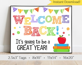Welcome Back To School Sign & Tags, Printable Sign, INSTANT DIGITAL DOWNLOAD