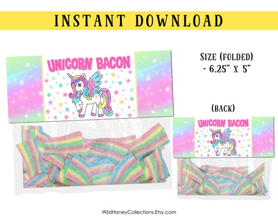 Printable Unicorn Bacon Treat Bag Topper Unicorn Thank You - Etsy