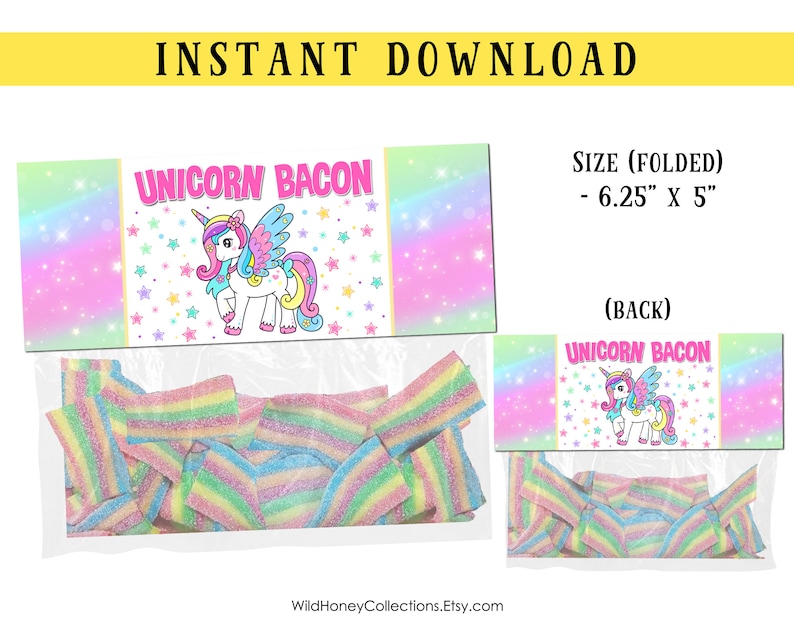 Printable Unicorn Bacon Treat Bag Topper Unicorn Thank You - Etsy