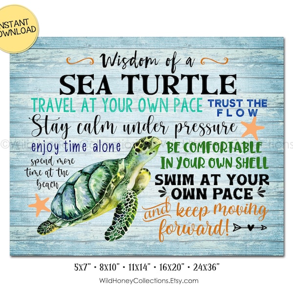 Wisdom of Sea Turtle, Coastal Decor, Inspirational Beach Decor, INSTANT DIGITAL DOWNLOAD