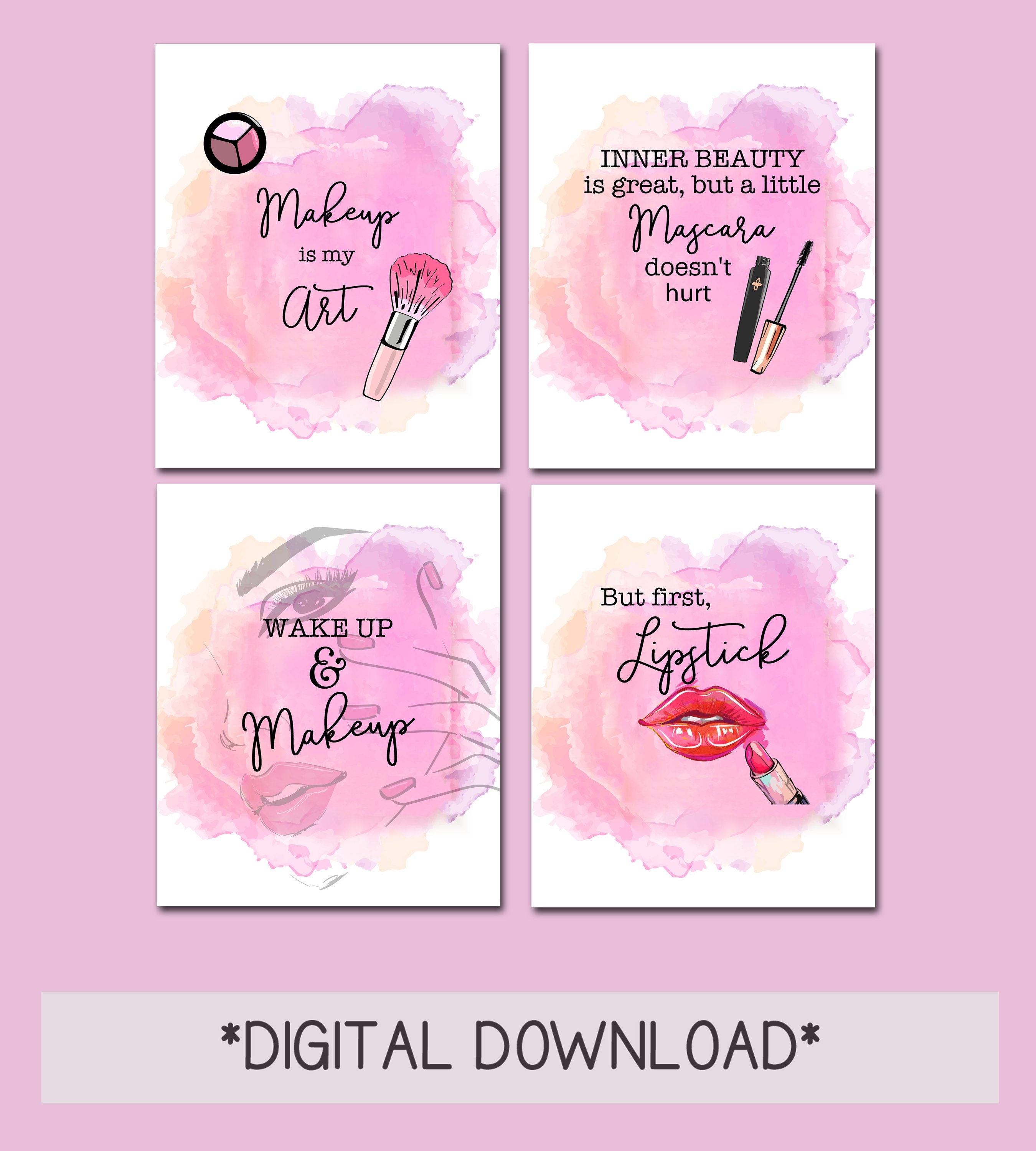photo Makeup Studio Wall Decor printable makeup wall art studio decor pink gift for makeup artist salon decor makeup prints lipstick mascara lashes instant download