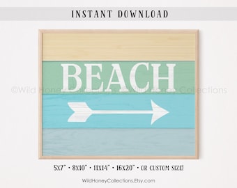 Beach Sign, Rustic Beach Wall Art, Arrow, Printable Decor, Coastal Decor, INSTANT DIGITAL DOWNLOAD