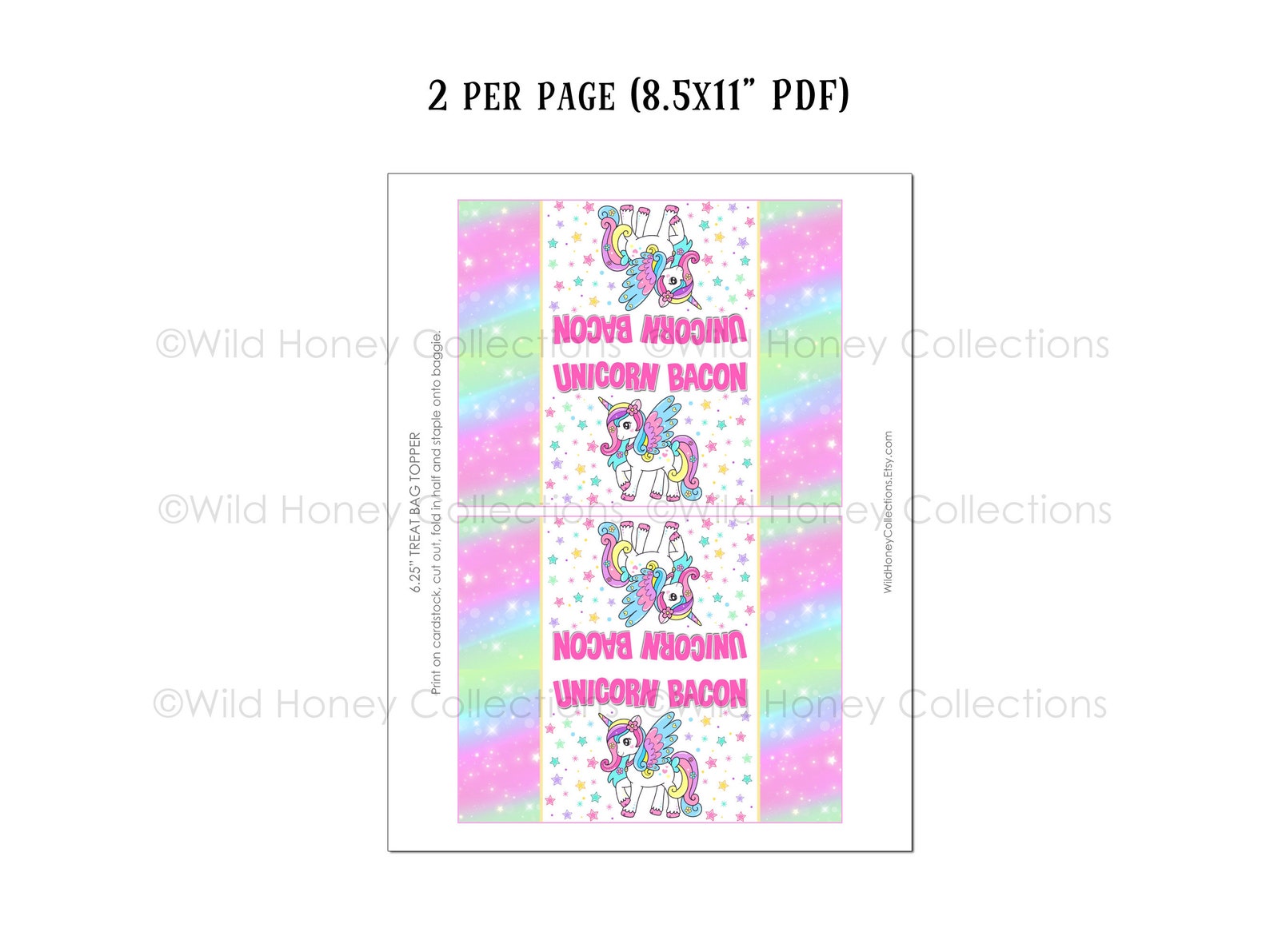 Printable Unicorn Bacon Treat Bag Topper Unicorn Thank You - Etsy