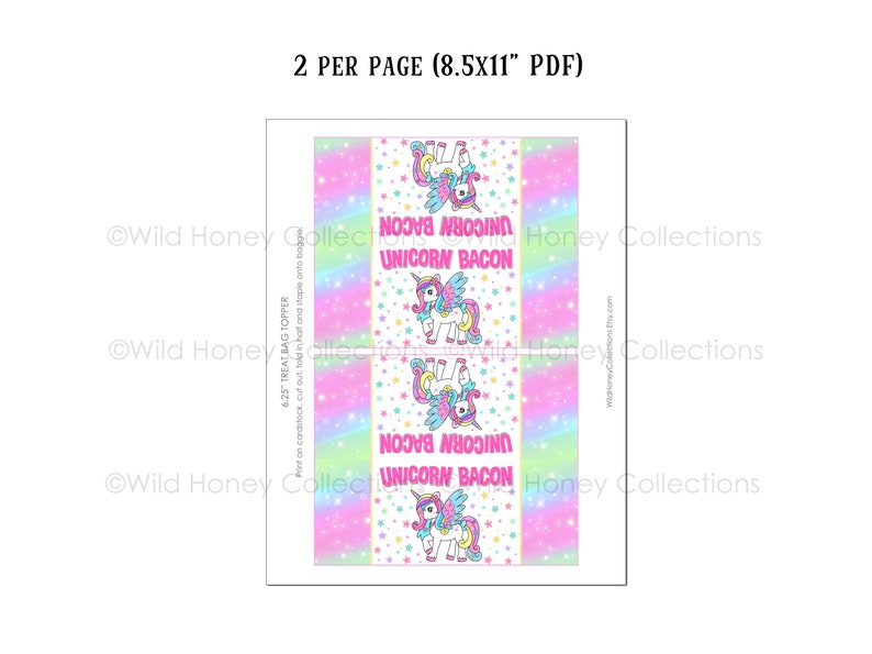 Printable Unicorn Bacon Treat Bag Topper Unicorn Thank You - Etsy