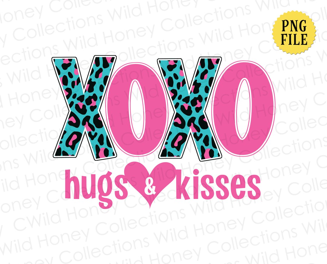XOXO Hugs & Kisses Turquoise and Pink Leopard Transparent - Etsy