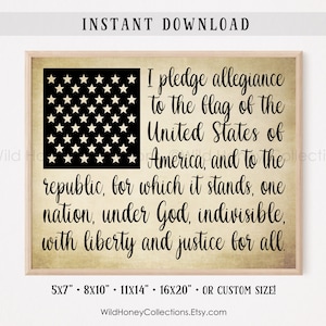 I Pledge Allegiance To The Flag, Printable Patriotic Sign, 4th of July Printable, Independence Day, INSTANT DIGITAL DOWNLOAD