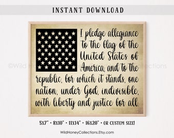 I Pledge Allegiance To The Flag, Printable Patriotic Sign, 4th of July Printable, Independence Day, INSTANT DIGITAL DOWNLOAD