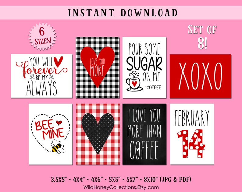 Printable Valentine Decor Set of 8 Farmhouse Valentine - Etsy