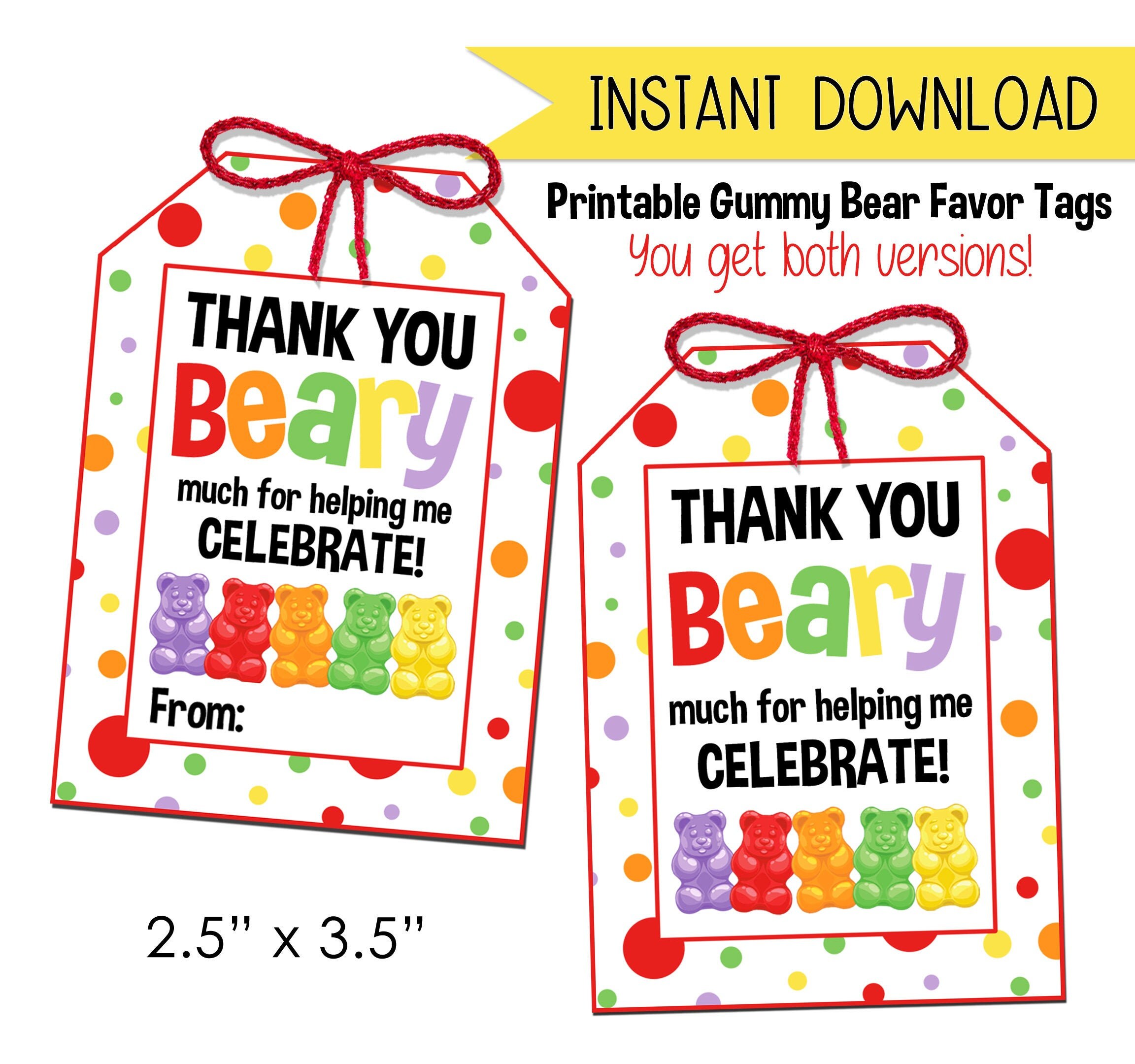 Printable Gummy Bear Favor Tags 2.5 x 3.5 2 Etsy