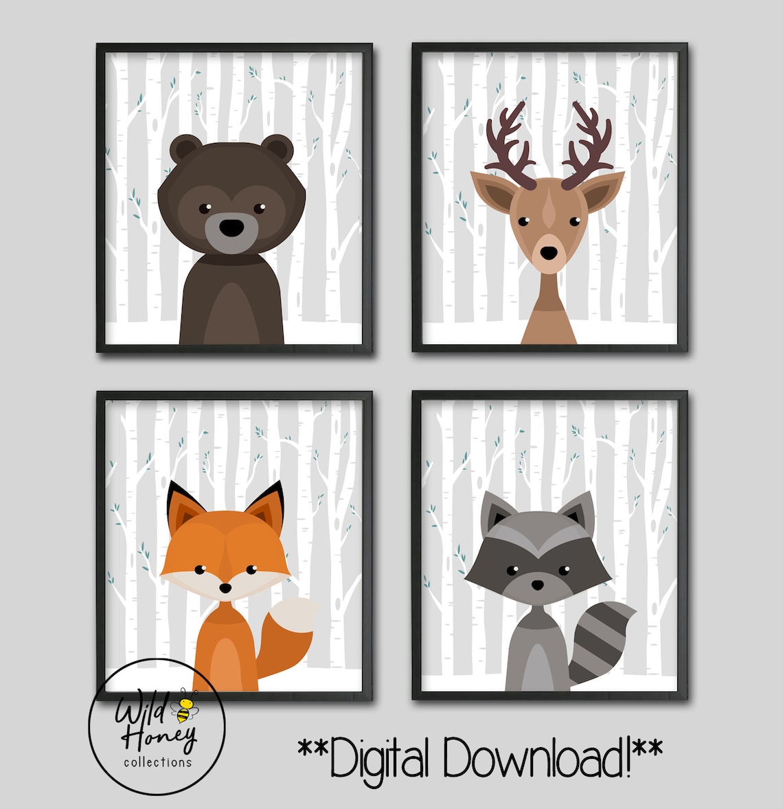 Woodland Animals Printable Nursery Wall Decor Kids Room Set - Etsy