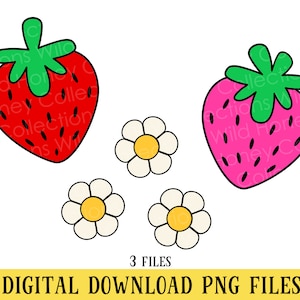 Strawberries Clipart, PNG Files, Transparent File, Red Strawberry, Pink Strawberry, Blossoms, Crafting, Sublimation, INSTANT DOWNLOAD