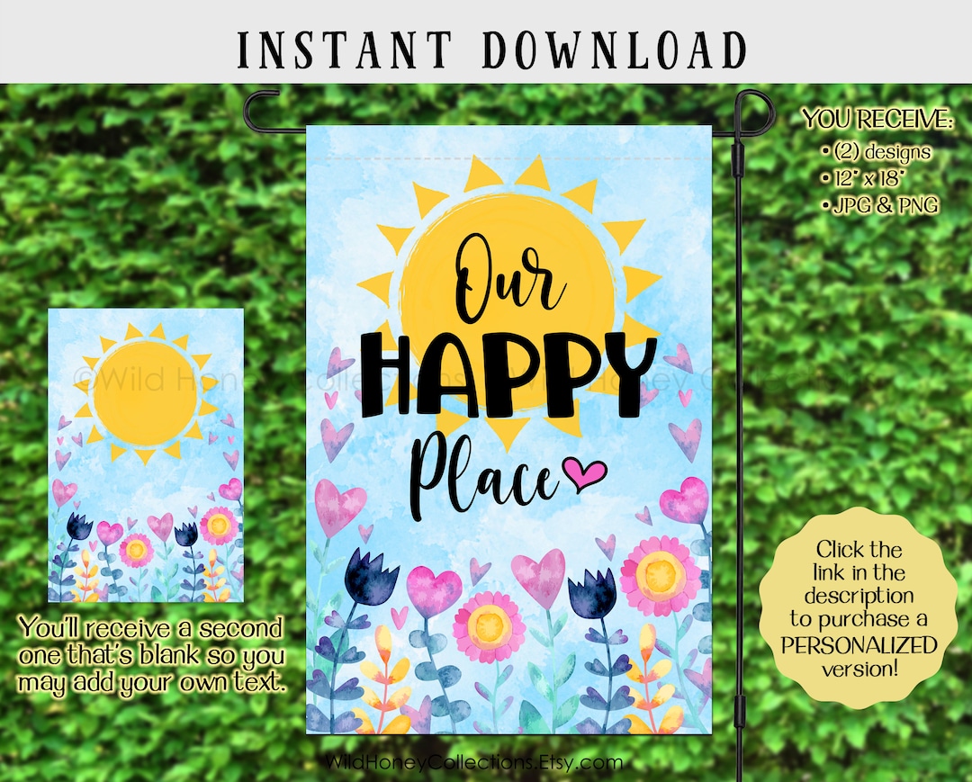 Our Happy Place Garden Flag Design, Family Name, Sublimation Graphics