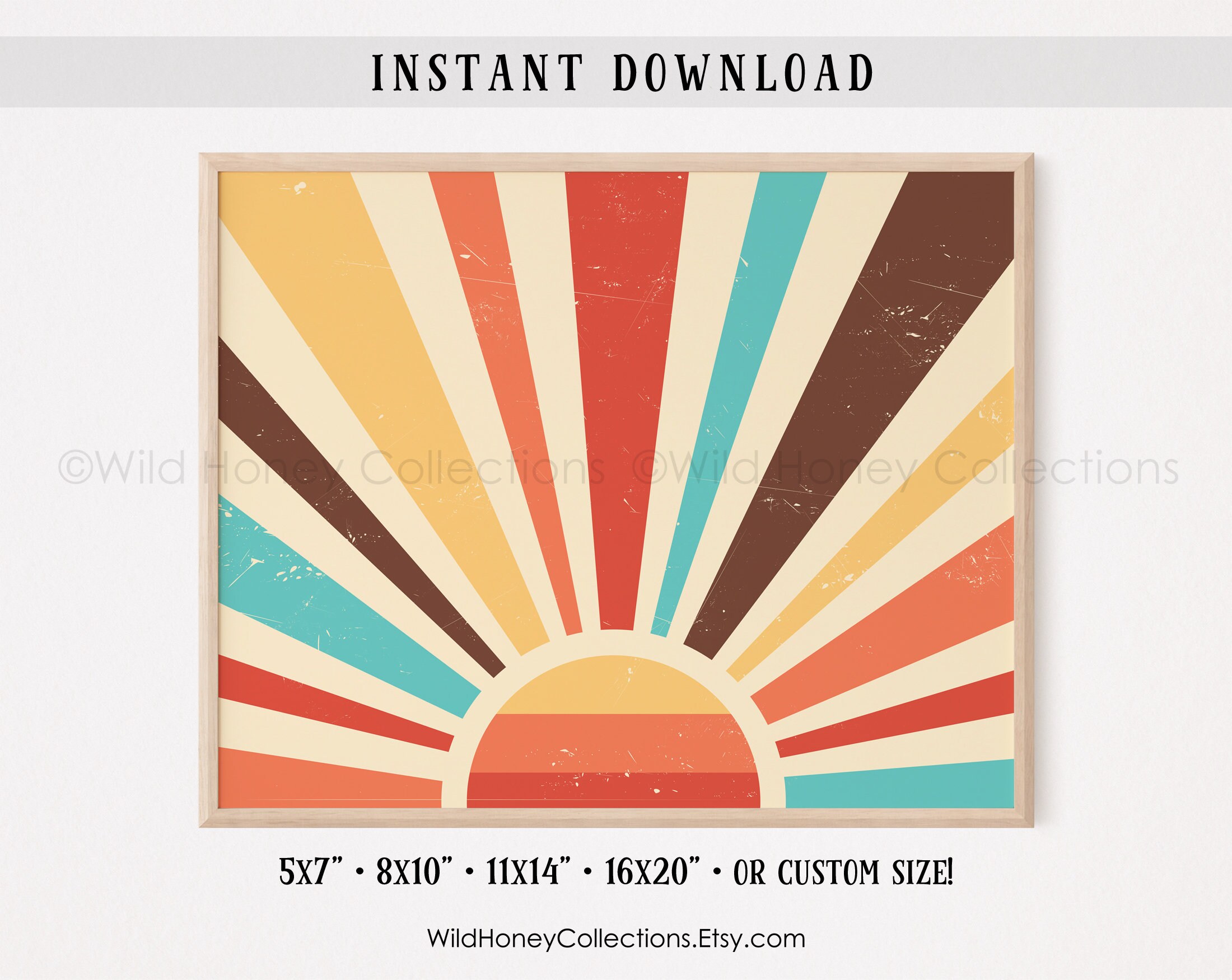 Muted Rays Retro Sun, Sunset, Printable Decor, Muted Colors, Sun Rays, INSTANT ...