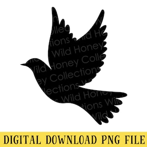 May include: A black silhouette of a dove in flight. The dove is a symbol of peace and hope.