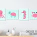Sea Life Printable Kids Bathroom Wall Art Pink &amp; Sea Foam or - Etsy