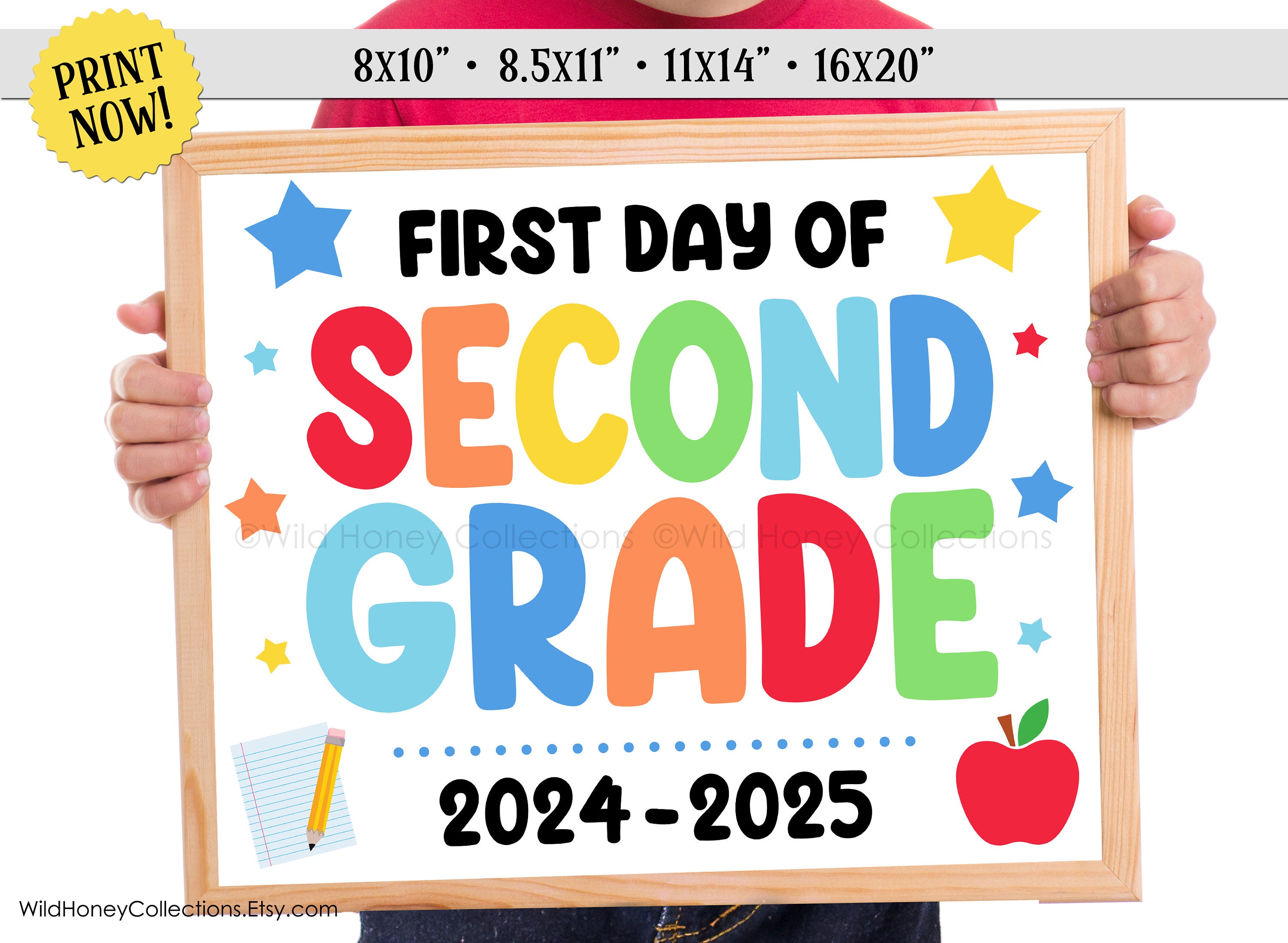 first day of 2nd grade, second grade, printable school sign, photo prop, boy, girl, instant digital download