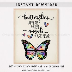 Butterflies Appear When Angels Are Near, Inspirational Printable Wall Decor, Butterfly Quote, Grief, Loss, INSTANT DIGITAL DOWNLOAD