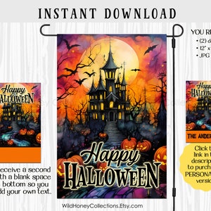 Happy Halloween Haunted House, Garden Flag Design, Family Name, Sublimation Graphics, Instant Digital Download