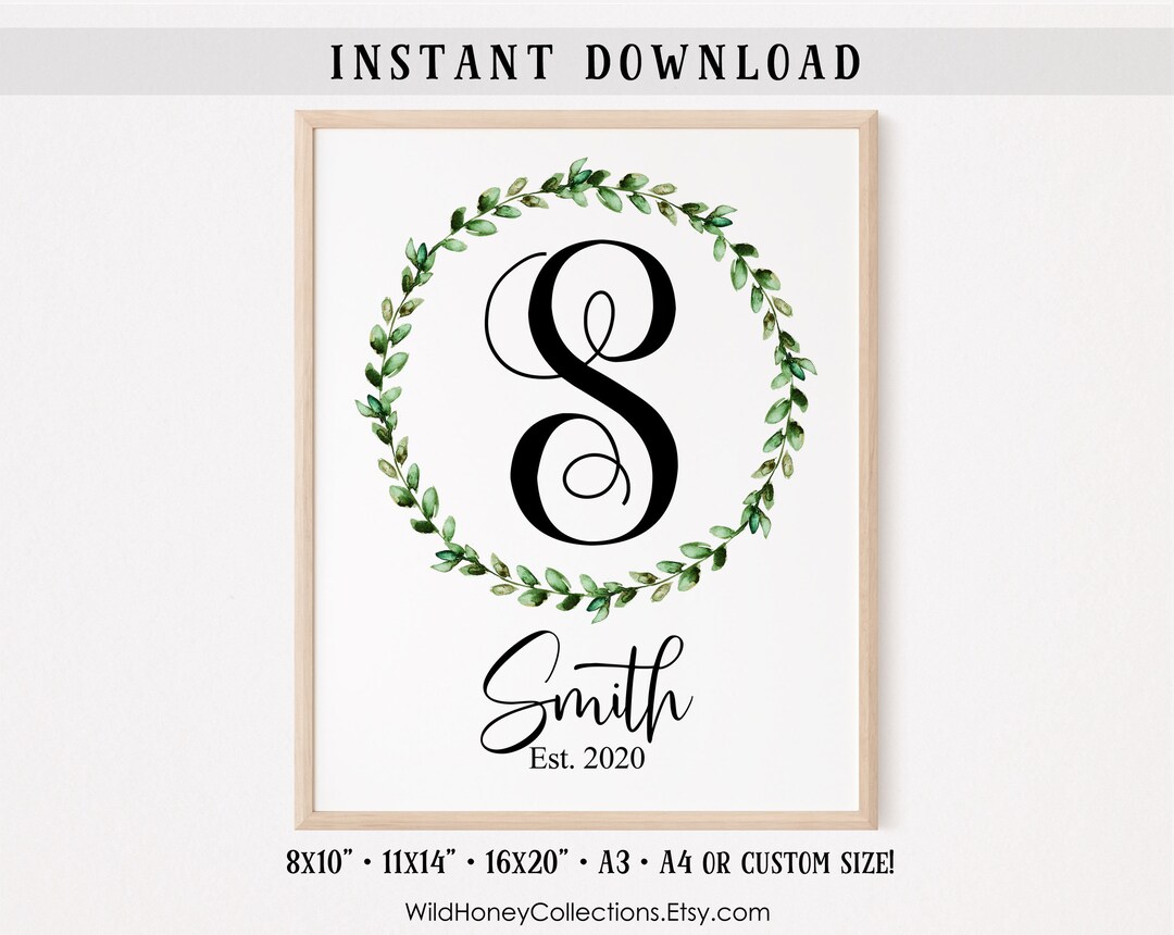 Personalized Monogram Family Name Initial Printable Wall - Etsy