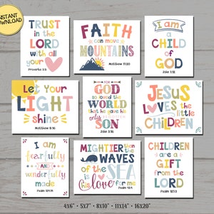 Christian Kids Room, Inspirational Printable Wall Art, Muted Neutral, Colors, Play Room, Set of 9, INSTANT DOWNLOAD