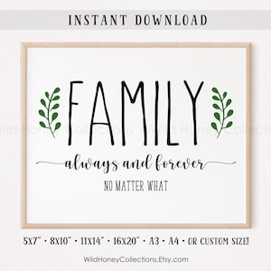Family Always And Forever No Matter What, Printable Farmhouse Decor, Wall Art, INSTANT DIGITAL DOWNLOAD