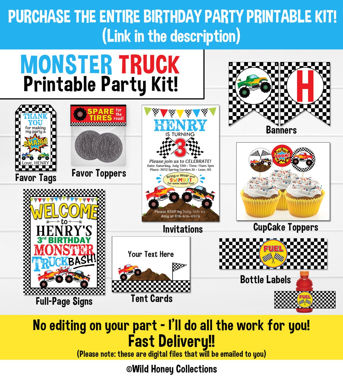 Monster Trucks Birthday Party Printable Invitation Printable - Etsy