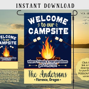 Welcome To Our Campsite, Garden Flag Design, Sublimation Graphics, Camping Flag, Printable Art, JPG & PNG, Instant Digital Download