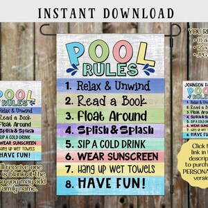 Pool Rules Flag Design, Garden Flag Sublimation Graphics, Printable Art, JPG & PNG, Instant Digital Download