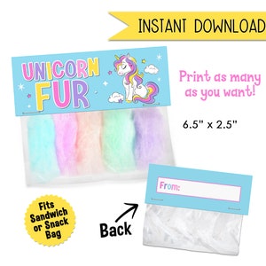 PRINTABLE Unicorn Fur Treat Bag Topper 6.5 Fits - Etsy