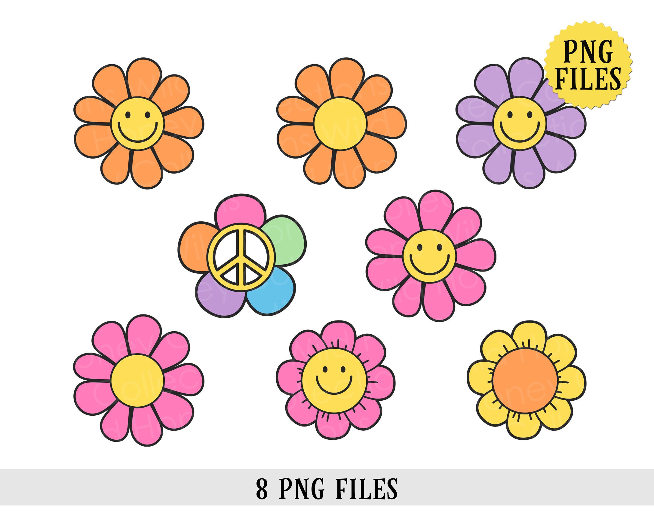 groovy daisy, retro flower png, hippie flower shapes png, retro happy  flowers png, vintage trendy sublimation, distressed shirt design png