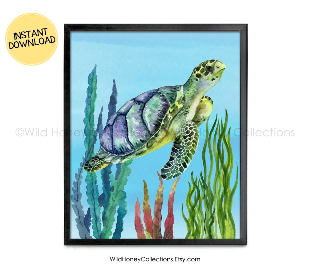Sea Turtle Printable Wall Art Coastal Decor Watercolor Sea - Etsy