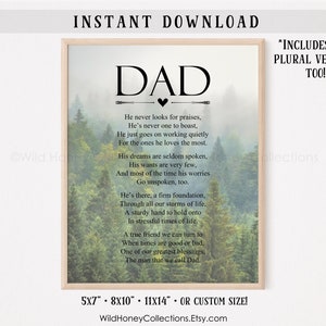 Poème personnalisé pour papa, cadeau pour papa, imprimable, fête des pères, anniversaire de papa, TÉLÉCHARGEMENT NUMÉRIQUE