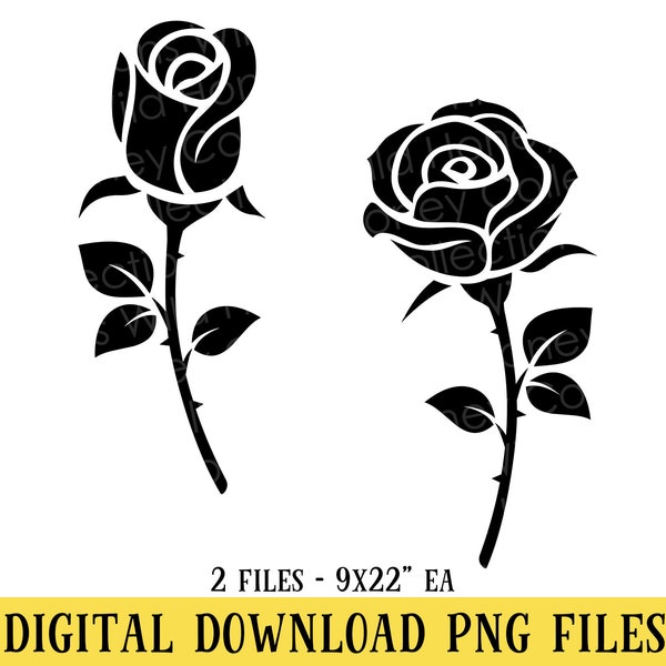 Rose Silhouette, Flower Clipart, 2 PNG Files, Sublimation, Transparent File, INSTANT DOWNLOAD