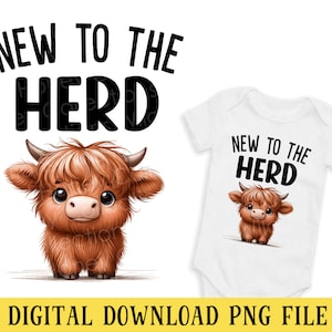 Nieuw bij de kudde, baby Highland Cow, png-bestand, schattige koe, pasgeboren, transparant bestand, sublimatie, INSTANT DOWNLOAD