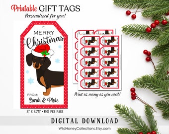 Personalized Dachshund Christmas Gift Tags, Weiner Dog, Personalized For You! Quick Turnaround! DIGITAL DOWNLOAD
